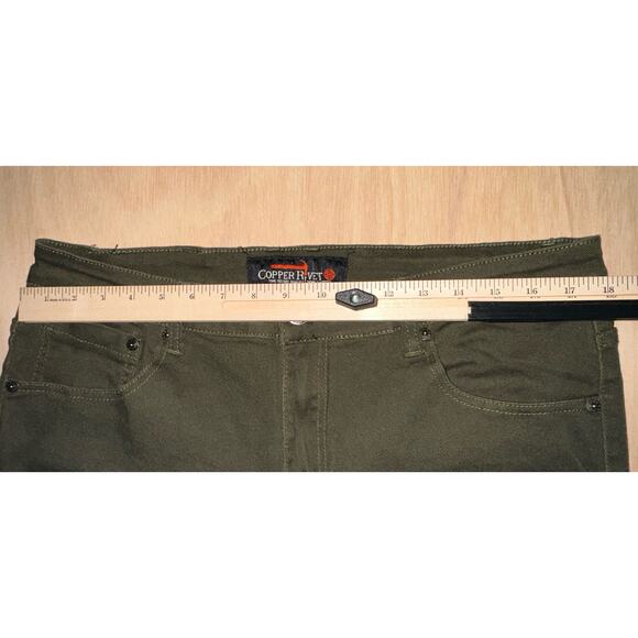 Copper Rivet Mens Jeans Olive Green Distressed Skinny 38x32 (measured 34x30) - Picture 10 of 11